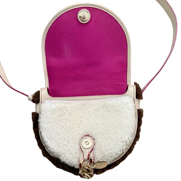 See By Chloe Mara Shearling Sherpa Leather Brown Cement Beige Small Saddle Bag - Picture 13 of 16